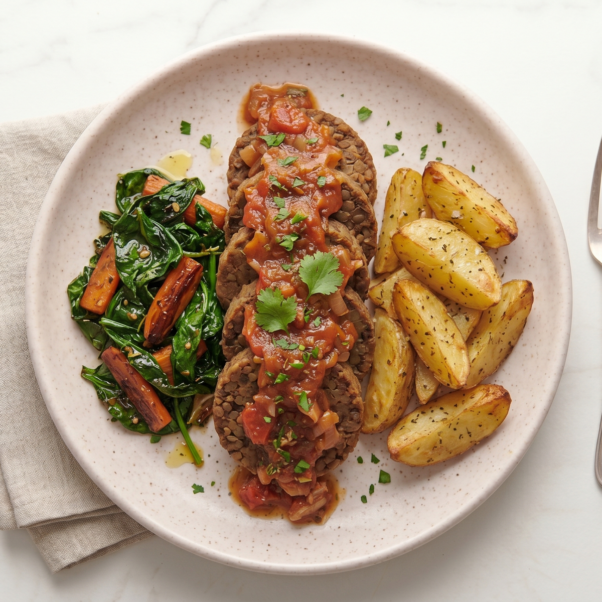 Proteína a base de lentejas  en salsa napolitana