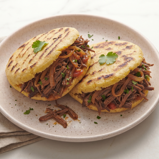 carne desmechada arepa